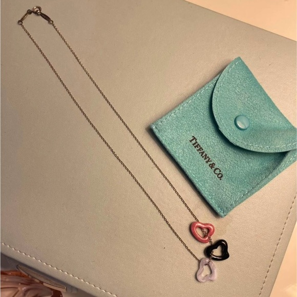 Tiffany & Co. Elsa Peretti Necklace with 3 Gemstone Open Hearts - Picture 2 of 10